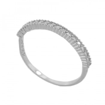 Anel meia aliança fina zirconia cristal, prata. 3415050