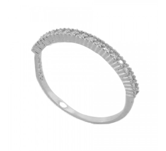 Anel meia aliança fina zirconia cristal, prata. 3415050