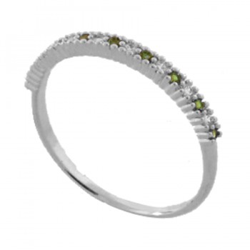 Anel meia aliança fina zirconia verde e cristal intercalado, prata. 3415058