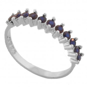 Anel meia alianca zirconia 2mm azul safira, prata. 3415062