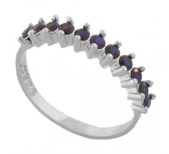 Anel meia alianca zirconia 2mm azul safira, prata. 3415062