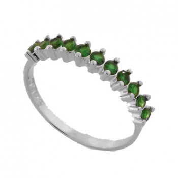 Anel meia alianca zirconia verde esmeralda 2mm, prata. 3415068
