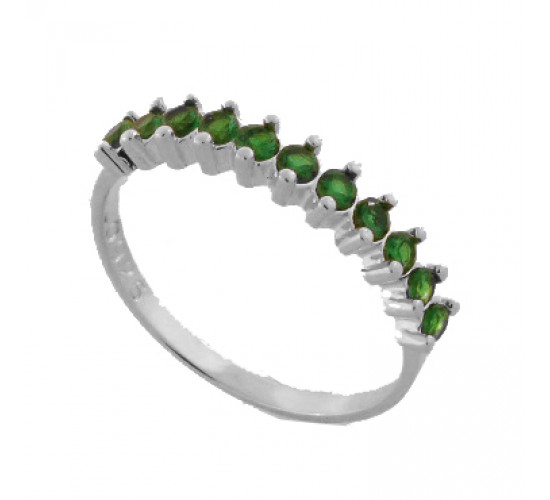 Anel meia alianca zirconia verde esmeralda 2mm, prata. 3415068