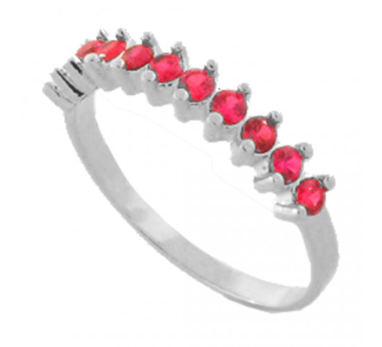Anel meia alianca zirconia vermelha 2mm, prata. 3415069