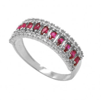 Anel meia alianca maior com navete vermelho rubi e zirconia cristal, prata. 3415179