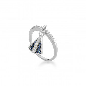 Anel Nsa Sra Aparecida, manto zirconia azul e aro zirconia cristal, Prata. 3415192