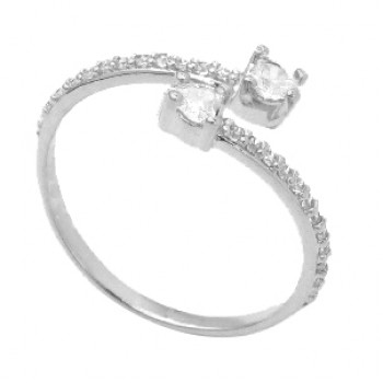 Anel volta zirconia branca e coracao cristal nas pontas, prata. 3415220