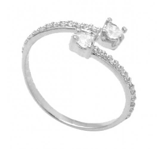 Anel volta zirconia branca e coracao cristal nas pontas, prata. 3415220