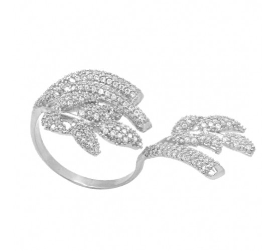 Anel folhas todo cravejado com zirconia cristal, Prata. 3415230