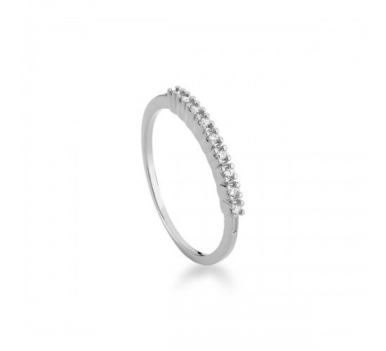 Anel meia alianca fina zirconia cristal, prata. 3415250