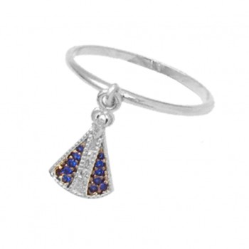 Anel Nossa Senhora Aparecida manto zirconia azul, aro liso, Prata. 3415262