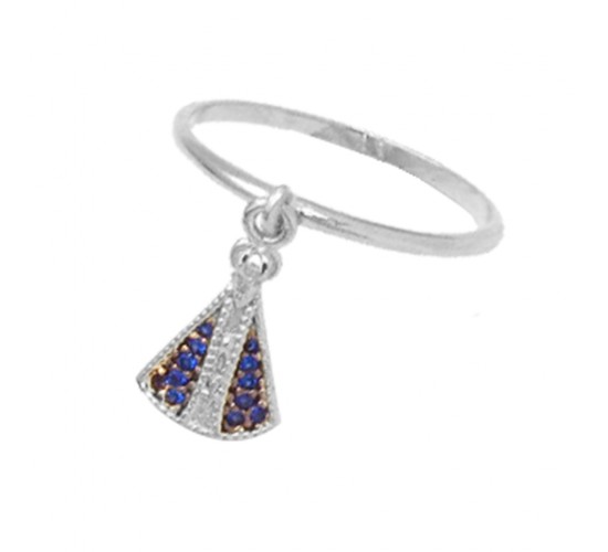 Anel Nossa Senhora Aparecida manto zirconia azul, aro liso, Prata. 3415262