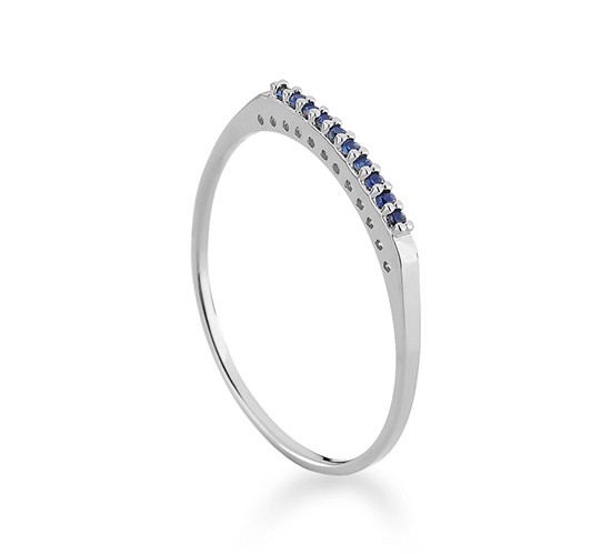Anel meia alianca fina zirconia azul safira, prata. 3415272
