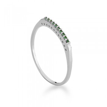 Anel meia alianca fina zirconia verde esmeralda, prata. 3415278