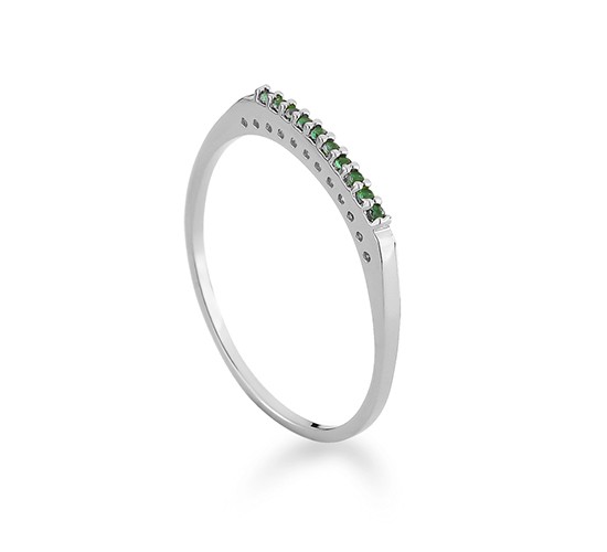 Anel meia alianca fina zirconia verde esmeralda, prata. 3415278