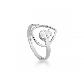 Anel gota vazada com gota cristal dentro lateral, prata. 3415300 Anel gota vazada com gota cristal dentro lateral, prata. 3415300