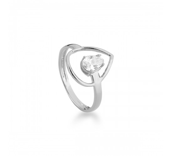 Anel gota vazada com gota cristal dentro lateral, prata. 3415300