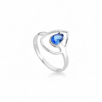 Anel gota vazada com gota azul safira dentro, prata. 3415302