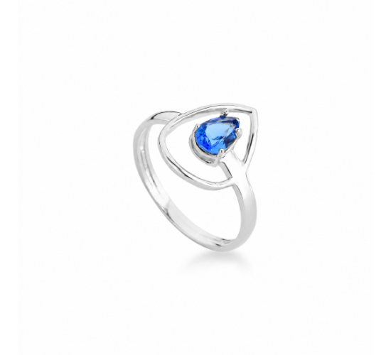 Anel gota vazada com gota azul safira dentro, prata. 3415302