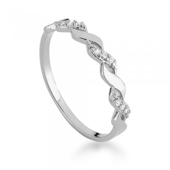 Anel meia alianca onda zirconia lisa e cristal, prata. 3415340