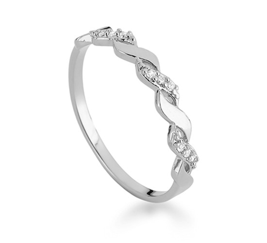 Anel meia alianca onda zirconia lisa e cristal, prata. 3415340