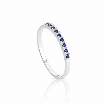 Anel meia alianca fina zirconia azul safira. 3415352
