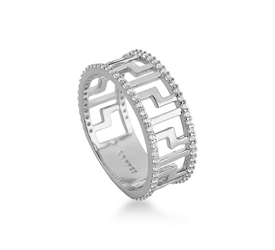 Anel grego vazado com zirconia cristal nas laterais, prata. 3415360