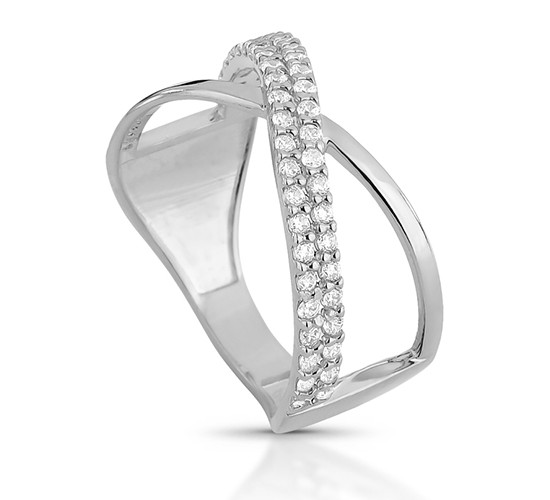Anel sobreposto aro liso e zirconia cristal, prata. 3415380