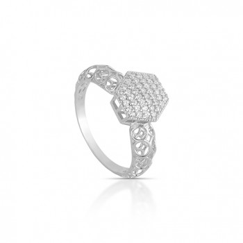 Anel chuveiro sextavado 10mm zirconia cristal, todo vazado na lateral, Prata. 3415420