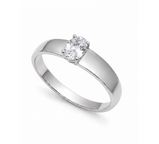 Anel solitario pedra cristal oval 5x2mm, aro liso. 3415540