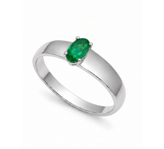 Anel solitario pedra verde esmeralda oval 5x2mm, aro liso. 3415548
