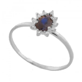 Anel solitario gota azul safira e zirconia cristal em volta, Prata. 3430052