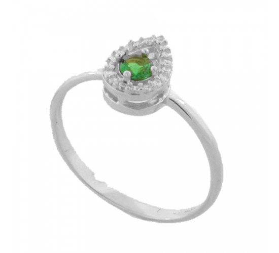 Anel gota pequena zirconia cristal em volta e verde rubii dentro, prata. 3430078