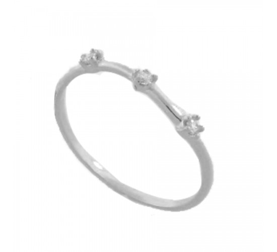 Anel fino com movimento e 3 zirconias cristais, prata. 3430120