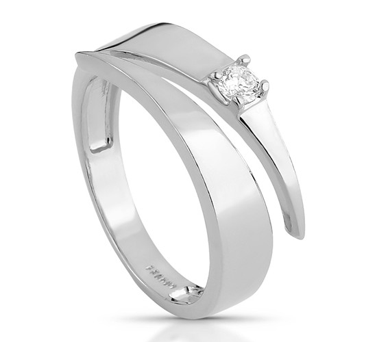 Anel volta liso com uma zirconia, Prata. 3435480