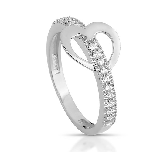Anel aro com zirconia cristal e coracao liso, Prata. 3435500