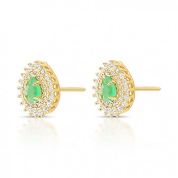 Brinco gota pedra maior verde esmeralda com zirconia cristal em volta. 8x6mm. 150005