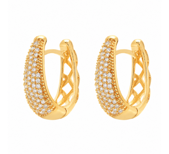 Brinco argola oval zirconia cristal na frente vazado atras. 13x2mm. 150018