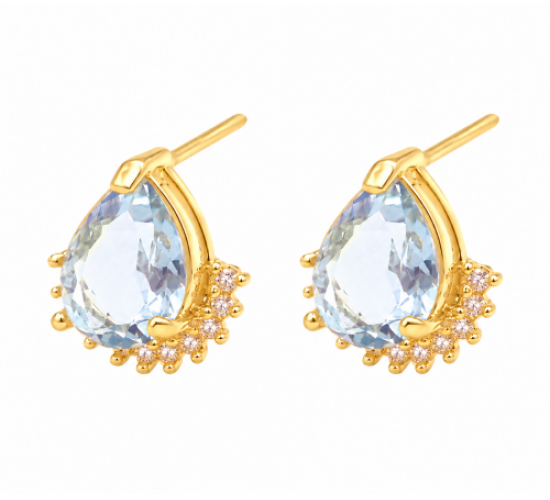 Brinco gota azul claro com zirconia cristal embaixo. 6x5mm. 150030