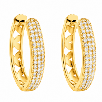 Brinco argola media oval zirconia cristal na frente e vazado atras. 16mm. 150763