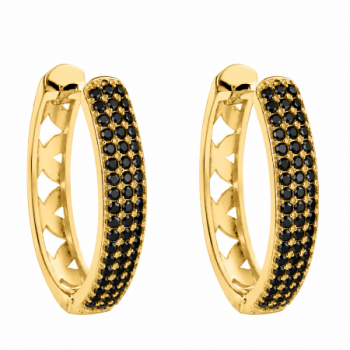 Brinco argola media oval zirconia negra na frente e vazado atras. 150769