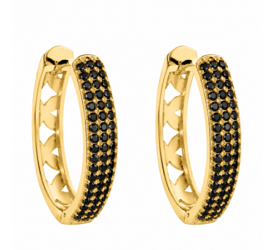 Brinco argola media oval zirconia negra na frente e vazado atras. 150769