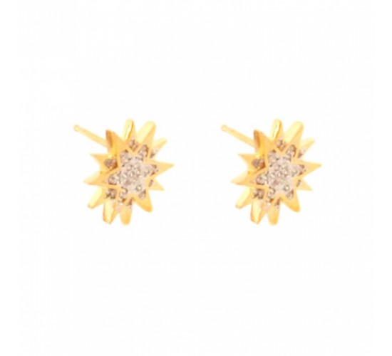 Brinco estrela 12 pontas com zirconia cristal. 8x8mm. 150885