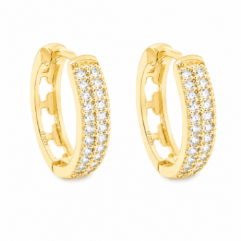 Brinco argola media oval zirconia cristal na frente vazada em cruz atras. 15.5mm. 151361