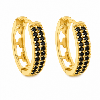 Brinco argola media oval zirconia negra na frente vazada em cruz atras. 15.5mm. 151362