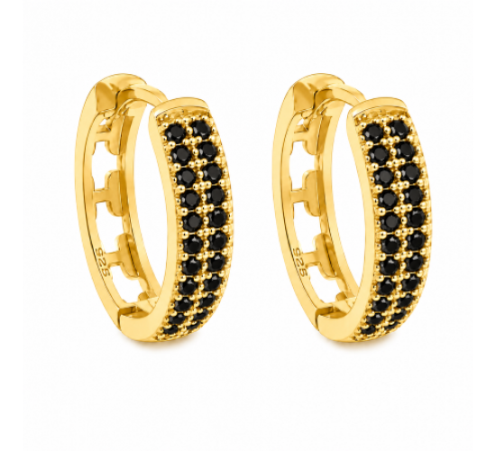 Brinco argola media oval zirconia negra na frente vazada em cruz atras. 15.5mm. 151362
