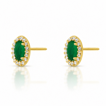Brinco oval pedra maior verde esmeralda com zirconia cristal em volta. 9x6mm. 151385