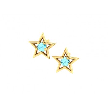 Brinco infantil estrela lisa com zirconia azul claro no centro. 151693