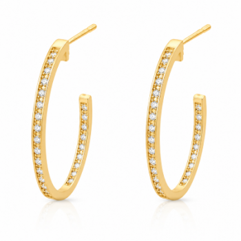 Brinco meia argola media oval zirconia cristal. 27mm. 151732 