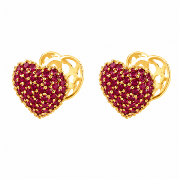 Brinco argola maior de coração zirconia vermelha, vazado atras. 12x12mm. 1519779